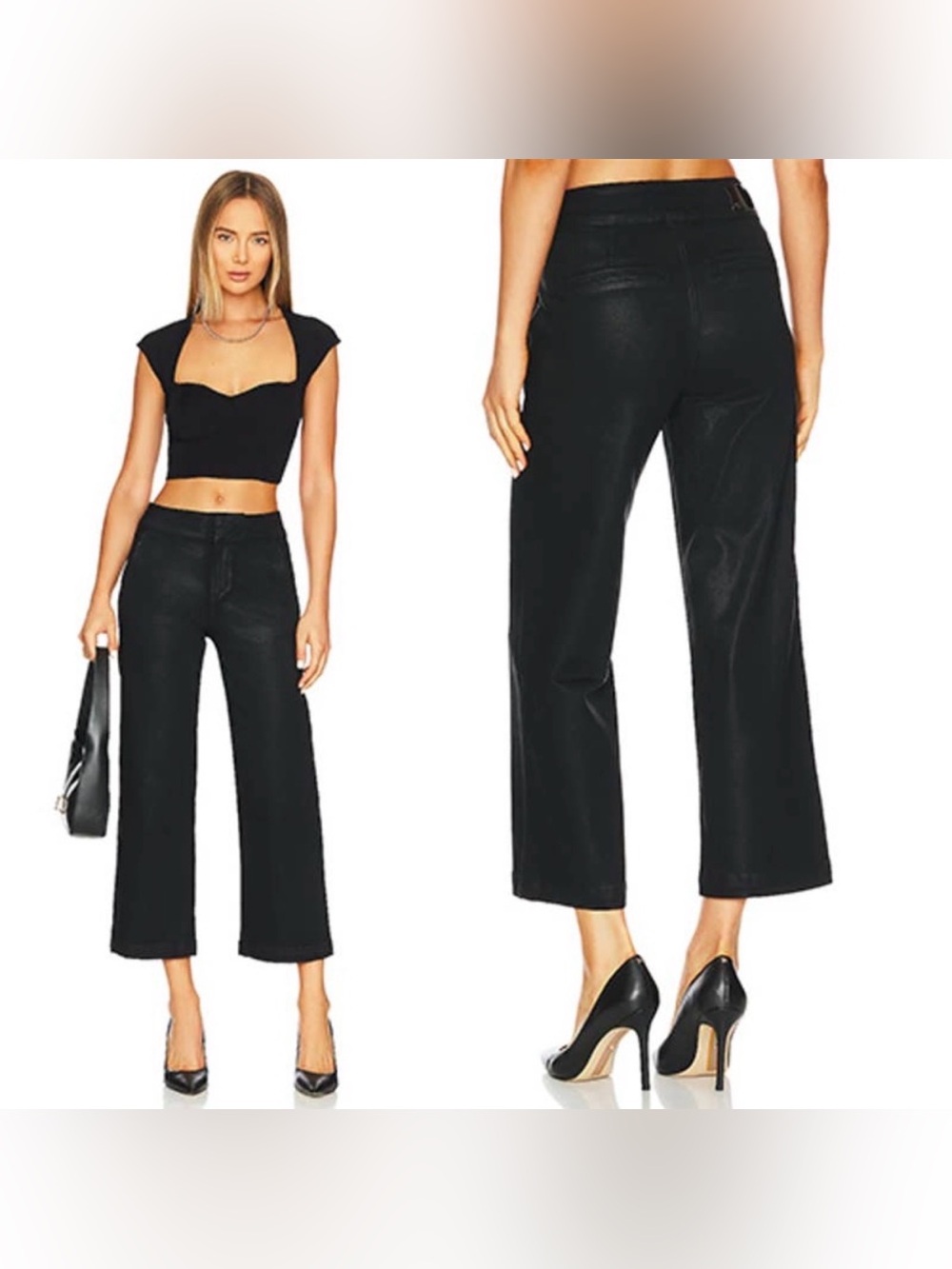 Paige Nellie Trouser Styling Women's Black Fog Luxe Coating Size 28